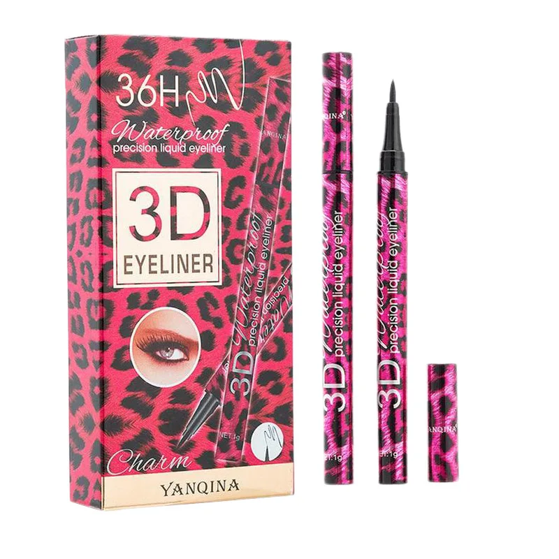 

New Purple Leopard Tube Black Eyeliner Long Lasting Waterproof Liquid Eye Liner Pen High Pigment Makeup Eyeliner