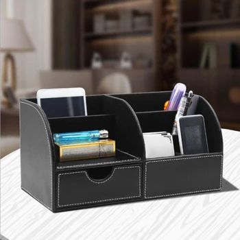 

PU Leather Multi-function Desk Stationery Organizer Storage Box Pen/Pencil,Cell phone, Business Name Cards Remote Control