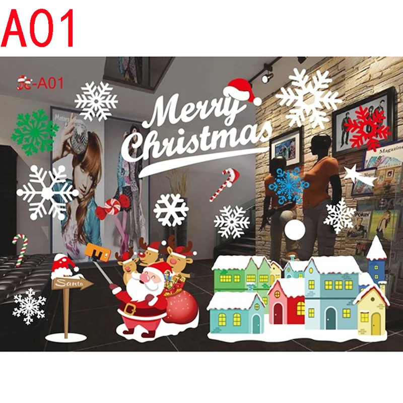 Новогодние стеклянные наклейки s съемные наклейки на стену Рождество DIY Снеговик переводные наклейки рождественские украшения для дома - Цвет: A01