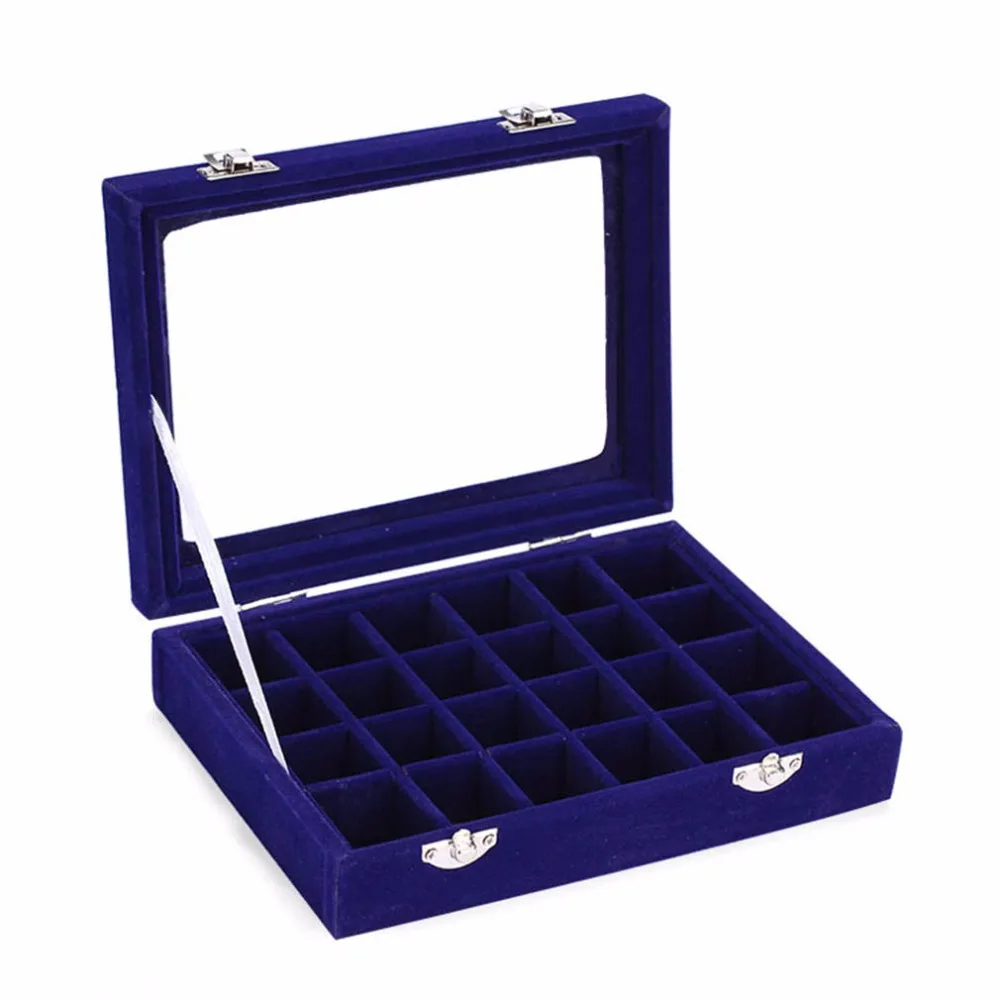 

24 Slots Velvet Women Desk Jewelry Storage Box Portable Ring Necklace Jewelry Carrying Case Women Home Storage Supplies 5 Colors