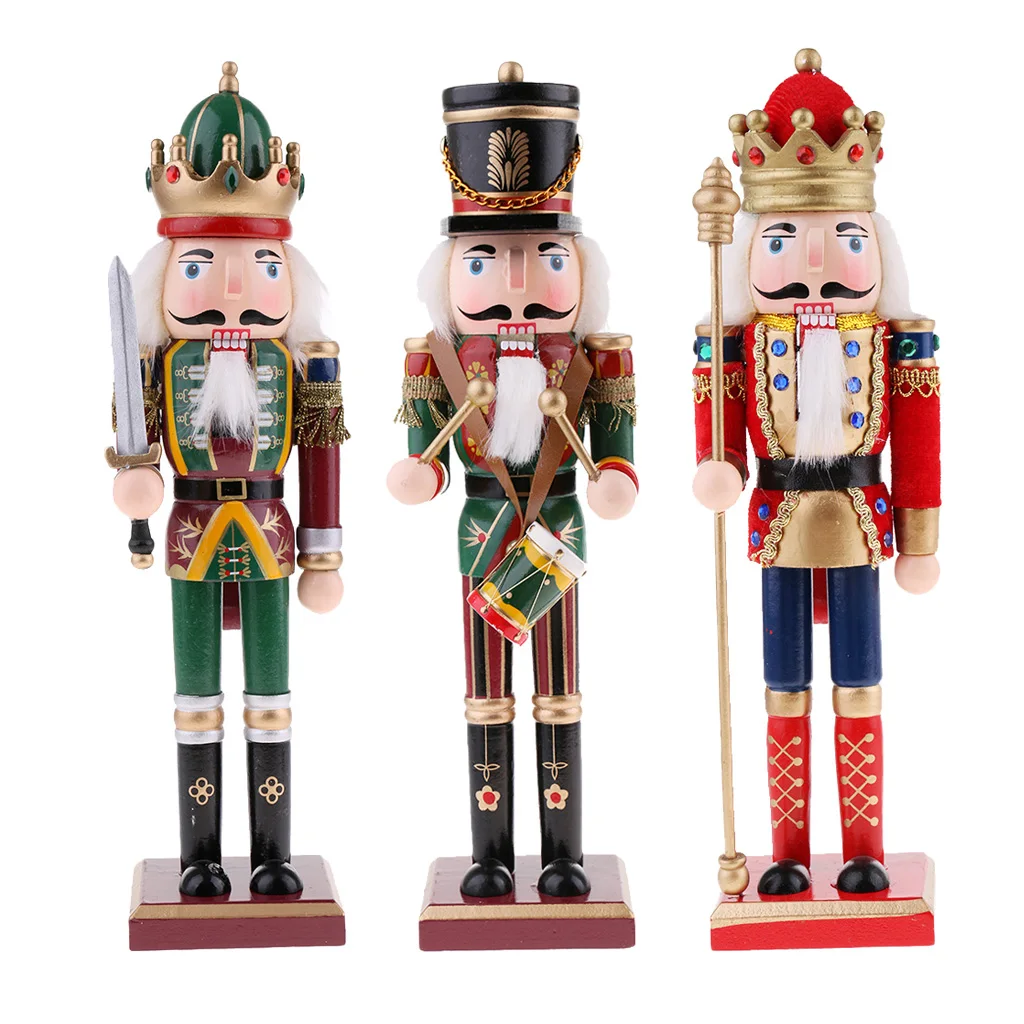 3Pcs/Lot 30cm Wooden Nutcracker Figurine Christmas Ornaments Decoration Dolls Colorful Hand Painted Vintage Design Desk Decor