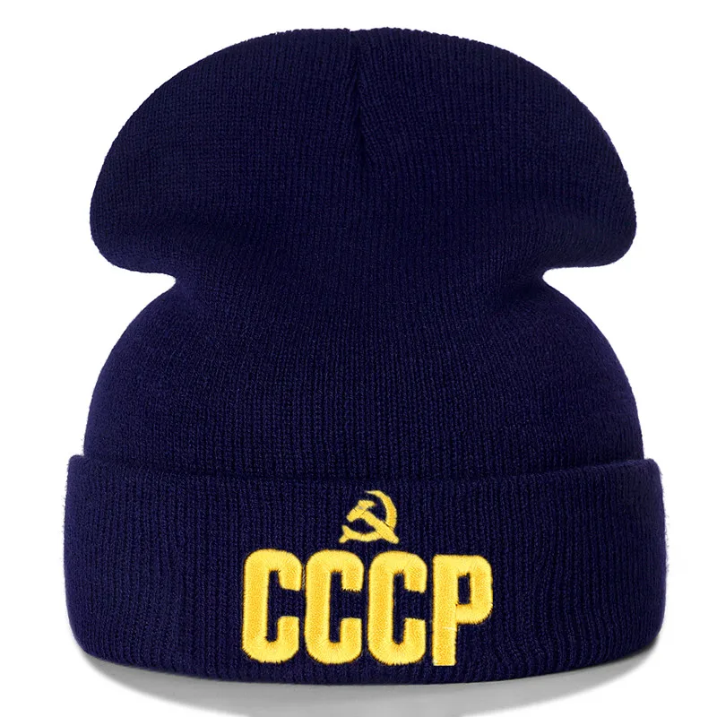 Русский, СССР хлопковые брюки, с вышивкой, повседневные шапочки для Для мужчин Для женщин вязаная зимняя однотонная шляпа в стиле хип-хоп головные уборы Skullies шляпа Кепка в стиле унисекс