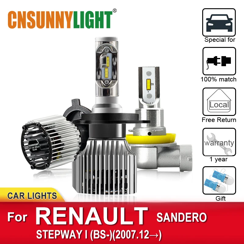 

CNSUNNYLIGHT Automotive LED Headlight Bulbs For RENAULT SANDERO/STEPWAY I BS From 2007 Foglamp Bulbs Headlamp Canbus Car Lamps