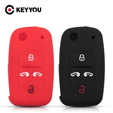 KEYYOU para VW VolksWagan Multivan T5 Sharan Caravelle 4 botones de Flip llave protectora de la cáscara de la funda de silicona para la llave del coche