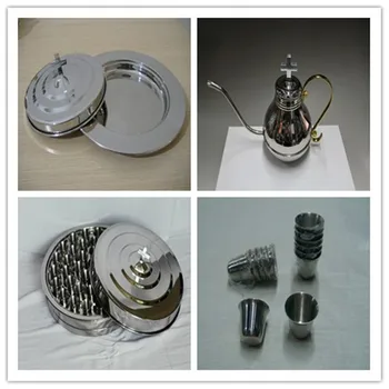 

Hot set Silvertone stainless communion base tray with lid and bread Plate with Lid and flagon and 40 stainless steel cups