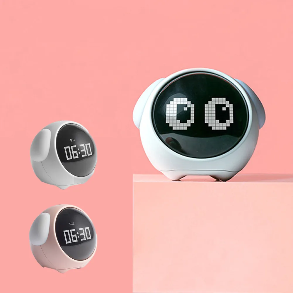 Reloj de mesa con alarma de píxeles para niños, despertador de noche, multifunción