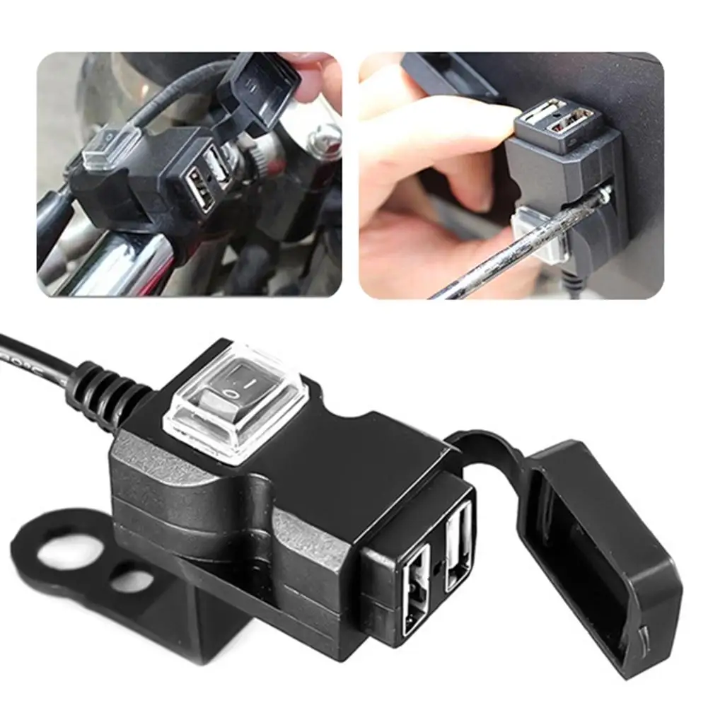 Зарядное устройство для телефона с двумя USB-портами на руль мотоцикла зеркало