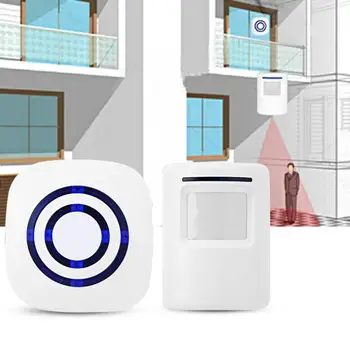 

1V2 Doorbell PIR Motion Detector Alert Sensor Receiver Wireless IR Door Bell 110-240V Home Security Door Accessories