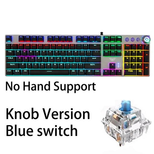 Синий черный переключатель механическая клавиатура 104 клавиш с подсветкой игровые клавиатуры для компьютера PC Gamer Русский Испанский Иврит арабский - Цвет: Knob Blue axis