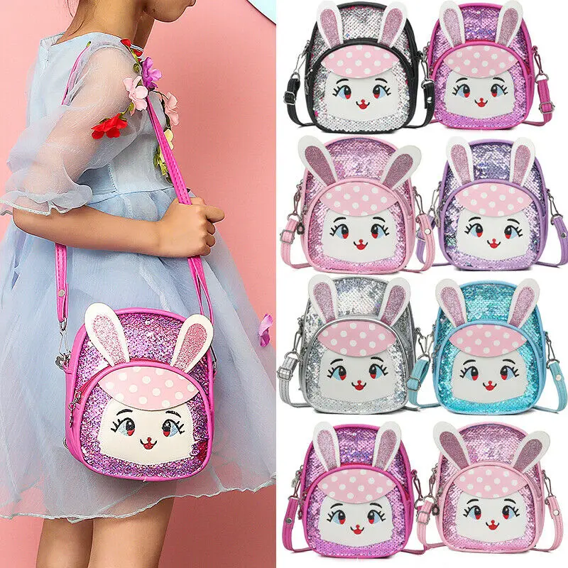 

US Kid Baby Girl Boy Sequin Bunny Backpack Shoulder Travel Bag Satchels Rucksack