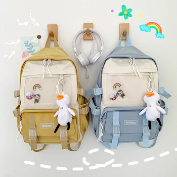 

Bump color students Large capacity Backpack Korean Preppy Style Contracted Teenagers Schoolbag Nylon Japanese Harajuku package