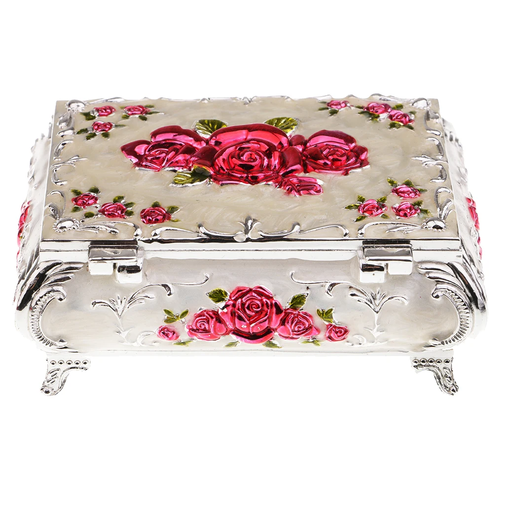 

1pc Vintage Retro Metal Jewelry Box Ring Earring Display Storage Box -White