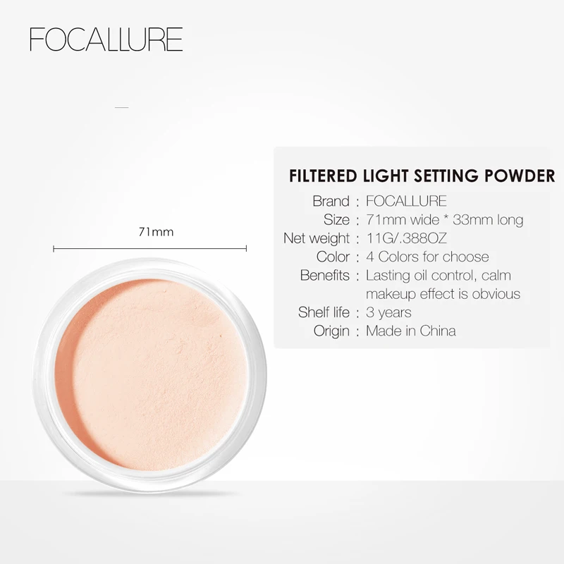 FOCALLURE 4 Colors Matte Loose Powder Waterproof Oil-control Minerals Makeup Setting Powder Finish Face Cosmetics for Women - Image 6