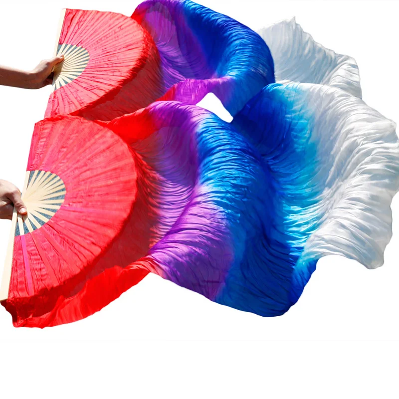 Настоящий шелк/имитация шелка танец живота танцевальный веер вуаль многоцветный ручная работа окрашенная вуаль для танца живота чистый натуральный шелк Танец Реквизит веер - Цвет: Color10-d