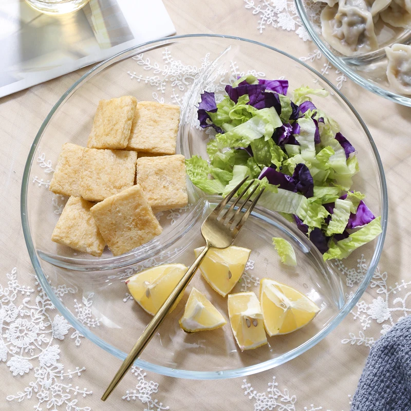 Стеклянная трехсекционная тарелка завтрак фруктовый салат отдельный десерт