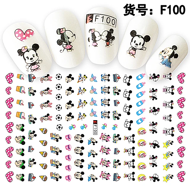 1PCS Disney Cartoon Anime Collection Star Design Nail Sticker Mickey Mouse Donald Duck Lion King Mermaid Stitch Nail Slider F100