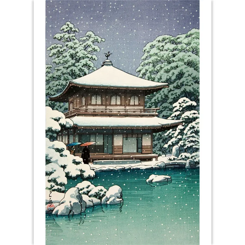 스노우 프린트 부티크 컬렉션 아트 엽서, 문학 미학 일본 풍경 엽서, 창의적인 생일 선물, 32 개/세트