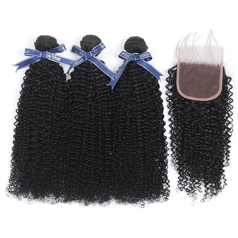 Remyblue Peruvian Hair Bundles With Closure Natural Color Afro Kinky Curly Human Hair 3 Bundles With Closure Remy Hair Bundles