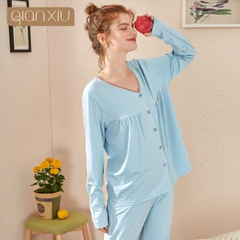 

Long sleeve pajamas women's spring and autumn thin modal cotton thin spring and summer crescent lace two-piece suit