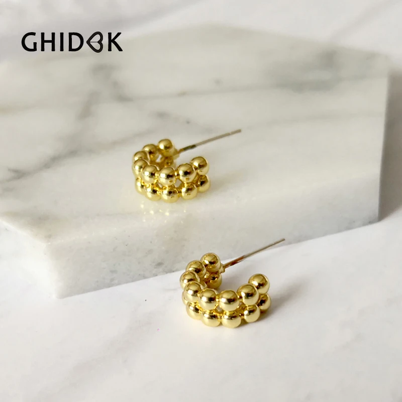 GHIDBK Изящные Многослойные золотые серьги-кольца с бусинами Маленькие