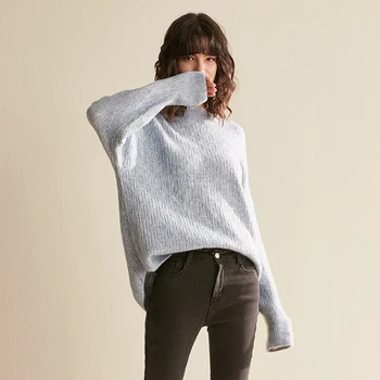 

CMAZ 2019 Autumn Winter Causal Solid Thick Round Neck Sweater Women Fashion Long Sleeve Loose Pullover Tops CMAZ19C7156