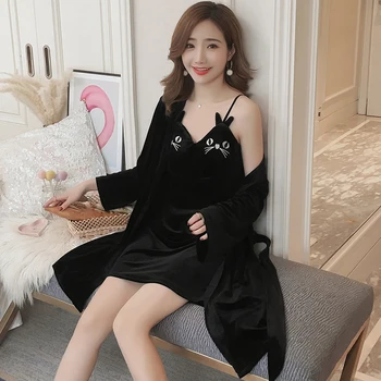 

Silka Surplus Autumn Winter Women Nightgown Sets 2 Pieces Nightdress Bathrobe Sexy Femme Robe Gown Set Sleep Lounge Indoor