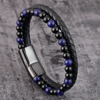 

Special Luxury Style Bead Leather Combination Splicing Men's Leather Bracelet Three Colors DIY Size New Year's Surprise Gift