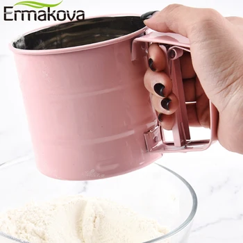 

ERMAKOVA Stainless Steel Flour Sieve Handheld Powder Flour Mesh Sifter, Flour Sifter with Hand Press Design,Kitchen Baking Tool