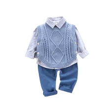 Ropa de moda para niños y niñas, chaleco, camisa, pantalones, conjunto de 3 unids/set, ropa deportiva de algodón para niños pequeños, primavera y otoño