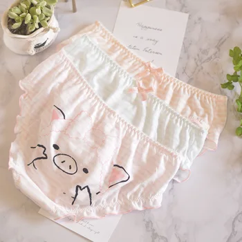 

Female Panty 2020 New Pig Printed Striped Japanese Underwear Women's Pure Cotton Fresh Women's Panties Large Waist Briefs
