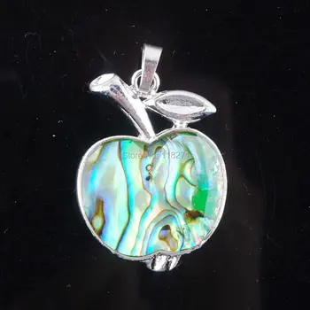 

WOJIAER Free Shipping New Zelanian Abalone Shell Pearl Green Gem Bead Apple Pendant Jewelry PN779