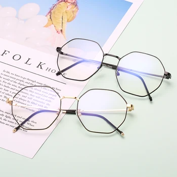 

Retro Metal Spectacles Frames for Men Polygon Clear Lens Myopia Eyeglasses optical frame transparent computer Pc Nerd Glasses