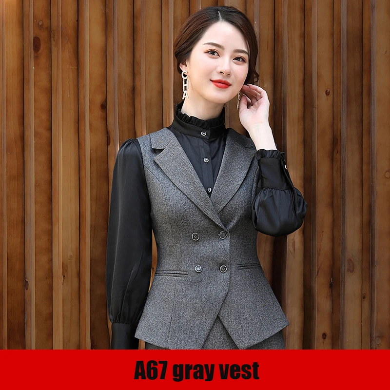 Для женщин костюм пиджак в деловом стиле и штаны, спортивный костюм Офисные женские туфли Длинные рукава Куртка брючный костюм для Femme комплект из 2 элементов костюмы для собеседования - Цвет: gray vest