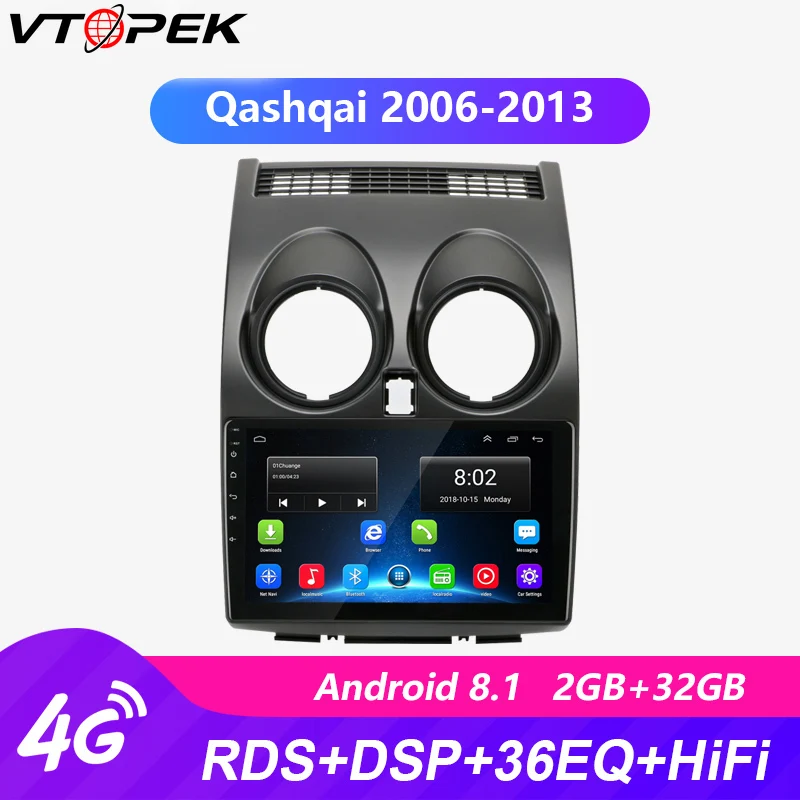 Vtopek 9 дюймов 2G + 32G 4G + WiFi Android 8,1 автомобильный Радио Мультимедиа Видео плеер навигация GPS для Nissan Qashqai 2006 2013 2 Din Dvd|Мультимедиаплеер для авто| | АлиЭкспресс