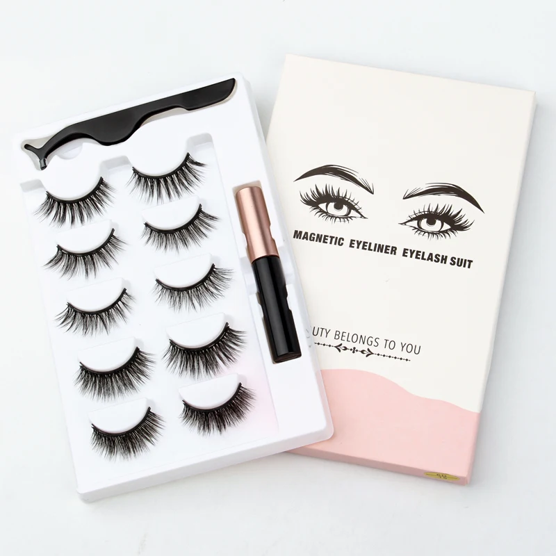 3/5/10pairs Magnetic Eyelashs 3D mink Lashes Magnet Liquid Eyeliner Tweezer Set False Eyelash Makeup Kit