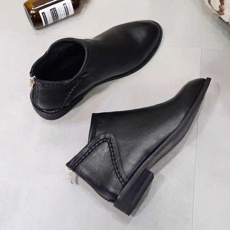 

2019 Ankle Women Boot Spring Autumn Fashion Slip-on Bright Leather Platform Bota Feminina Flat Boots With Leather