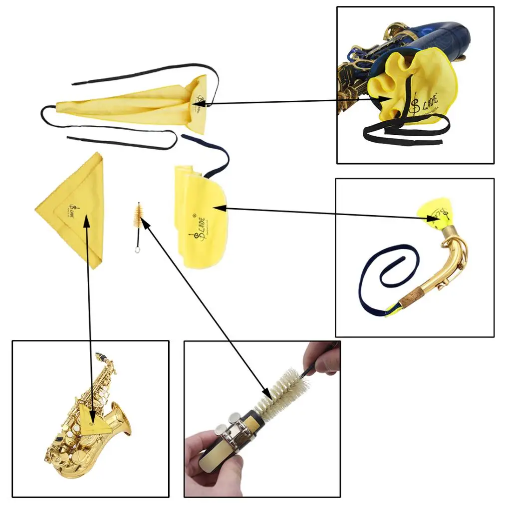 4 Pieces Saxophone Cleaning Kit Water-Absorbing Clean Cloth Mouthpiece Brush