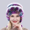 Hot Sale Winter Women Flowers Striped Natural Real Rex Rabbit Fur Hats Lady Warm Knit Genuine Fur Caps Russian Outdoor Fur Hats 3