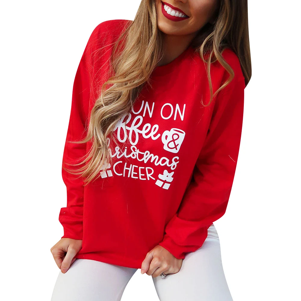 

Christmas Pullover Sweatshirt Red Letter Printed Tops Winter Pullovers Hoodies For Christmas Festival Party Streetwear Warm D35