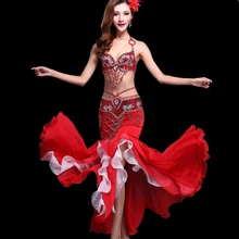 Женский костюм для танца живота одежда с бюстгальтером Топ пояс хип шарф юбка сценическое представление Восточный танец живота