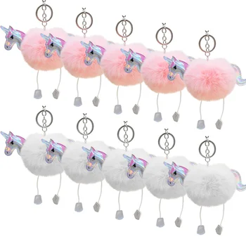 

5pcs Cute Pompom Unicorn Keychains Key Ring Decorations for Christmas Birthday Party Favors Gifts Supplies