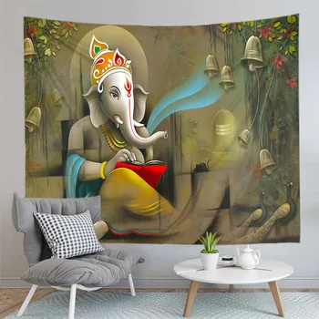 

Indian Buddha Statue Tapestry Wall Hanging Walls Cloth Lord Ganesha Tapestries Psychedelic Yoga Carpet Home Decoration