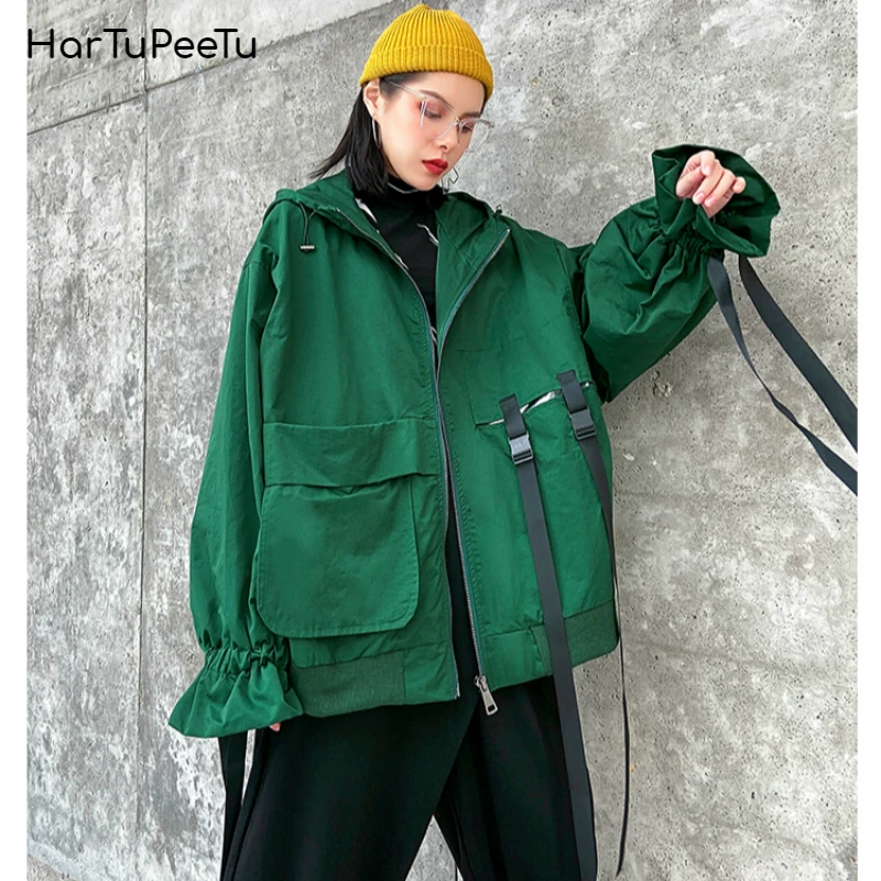 Retro Short Coat Women Overalls Harajuku Style Large Size Hooded Trench Femme Baseball Uniforms INS Tide Spring Autumn | Женская одежда