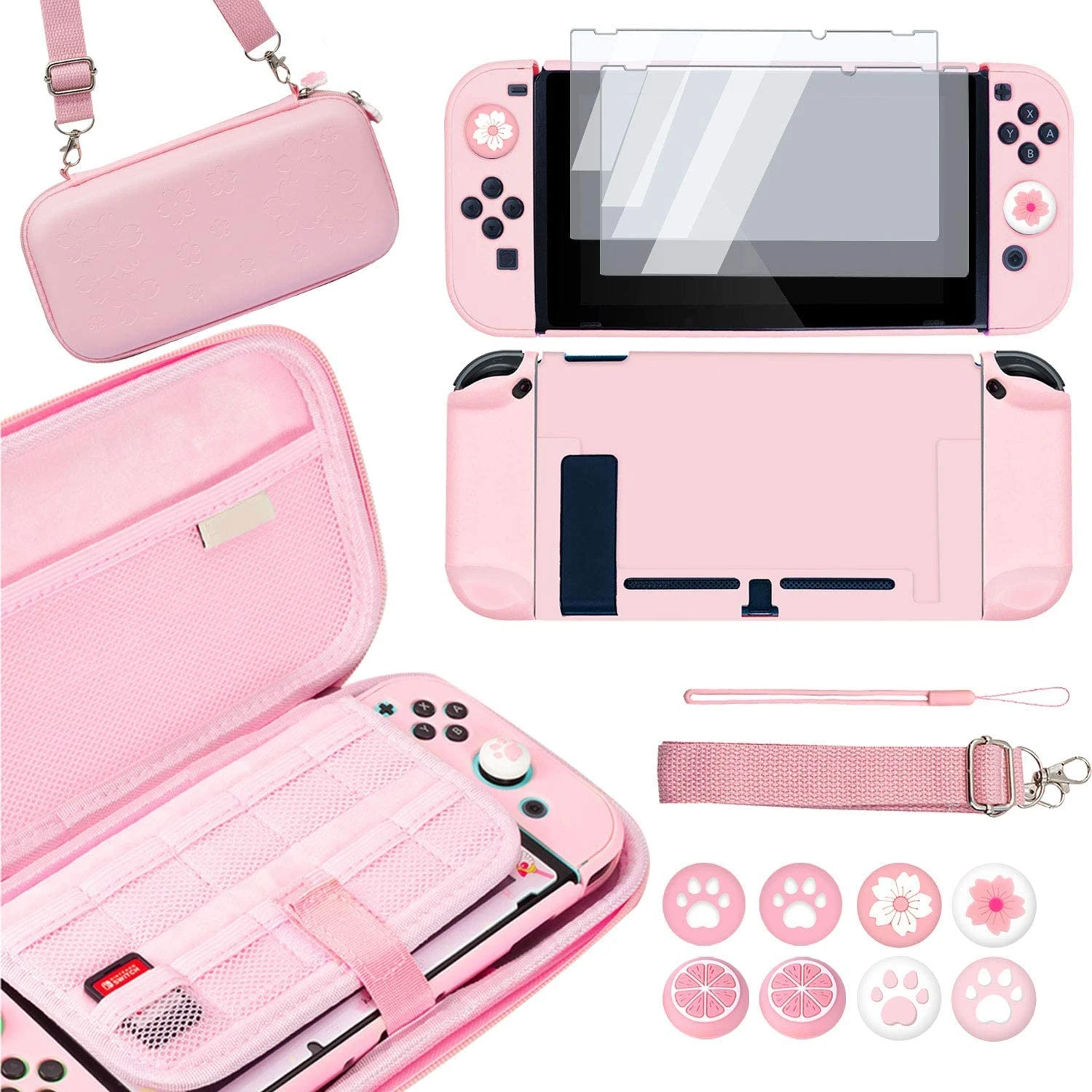Cute Travel Carrying Case Kawaii Accessories Kit For Nintendo Switch With Protective Cover Screen Protector And Thumb Grip Caps Bags Aliexpress