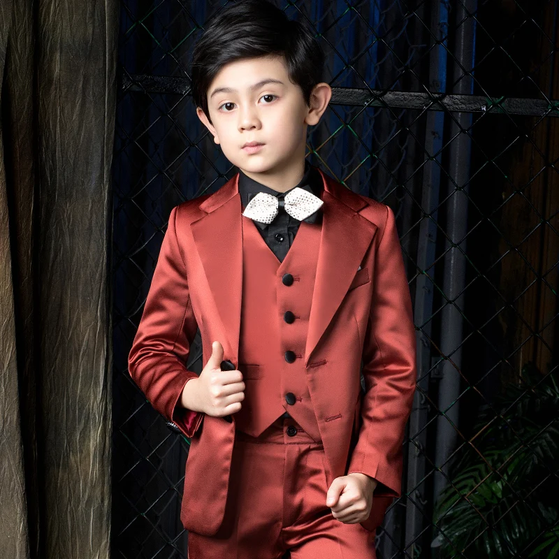 

New Boys Suits for Weddings Kids Blazer Suit 5pcs Sets Blazer+ Pants+Vest+Shirt+Tie Formal Tuxedos School Suit Kids Clothing