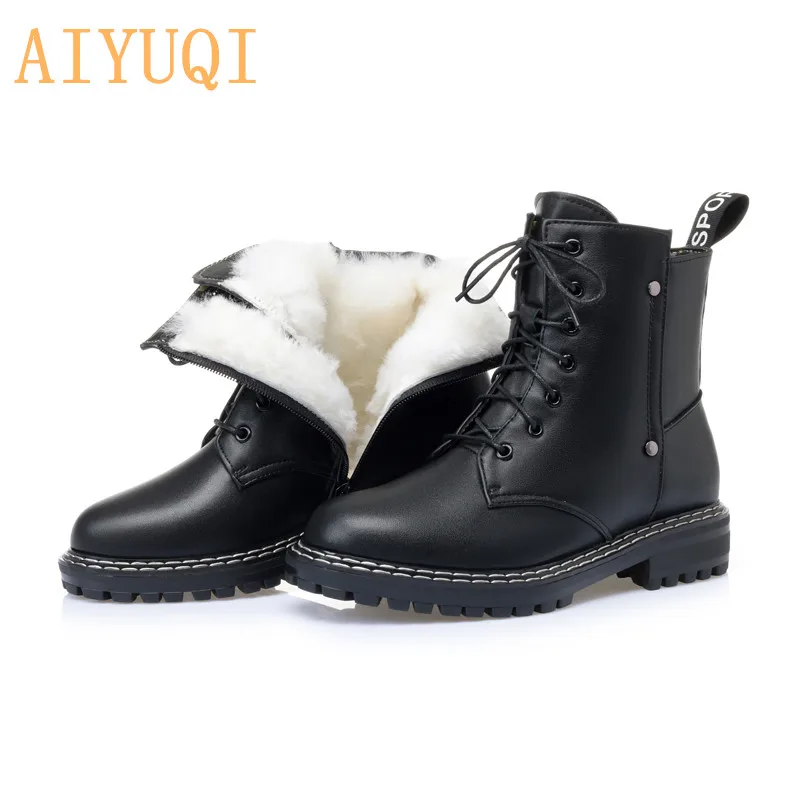 AIYUQI-Botas cortas de cuero genuino para mujer, botines de lana cálidos y antideslizantes, para estudiantes, para invierno, 2021