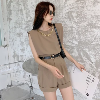 

summer clothes for women Two Piece Set Fashion Round Neck crop Top biker shorts set 2 piece sets womens outfits stacked leggings