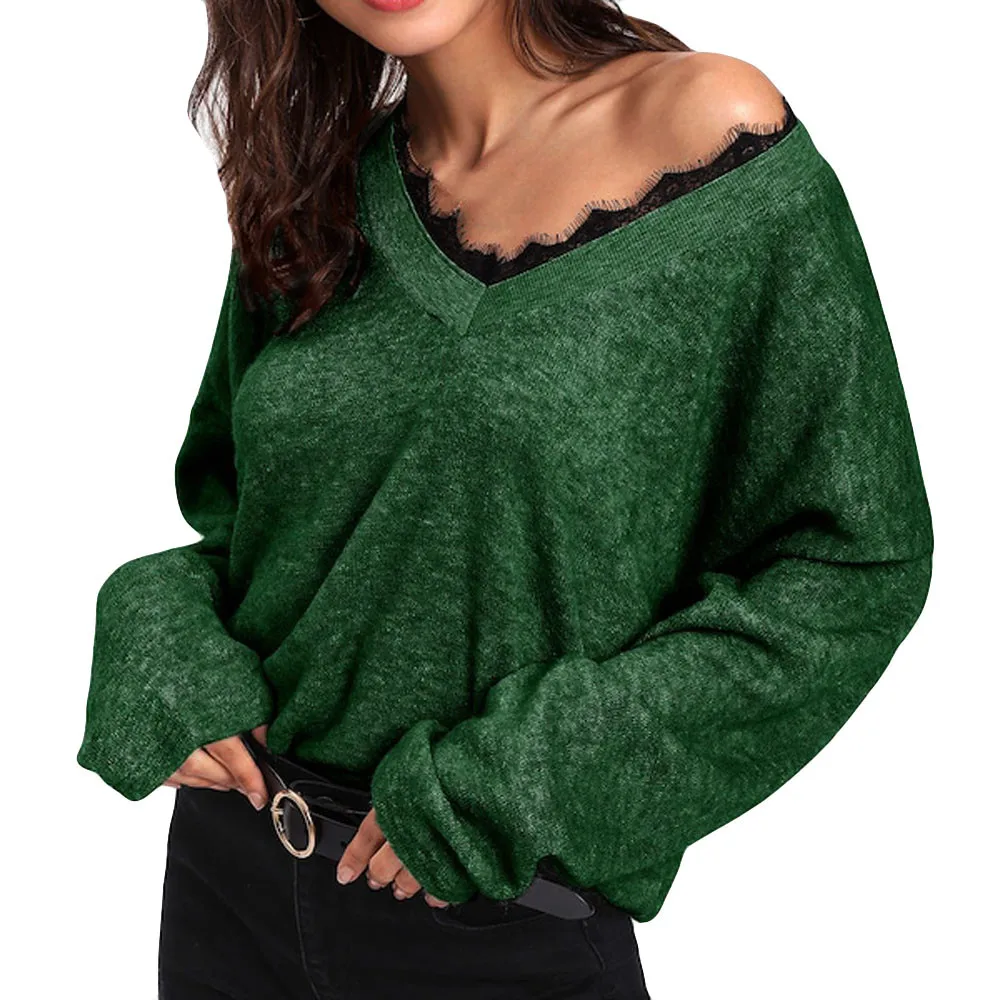 Осенне-зимний свитер женский Pull Femme Jersey Mujer пуловер с вырезом в виде буквы V длинный рукав пэчворк вязаный свитер OY40