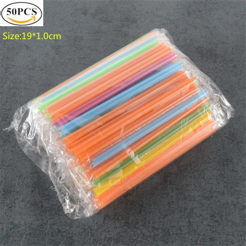 50PCS 19X1.0CM 100 шт/Партия Красочные пузырьковый чай молоко питьевой одноразовые трубочки большой широкий соломы Боба молоко чай Смузи соломы принадлежности для барной вечеринки - Цвет: 50PCS 19X1.0CM