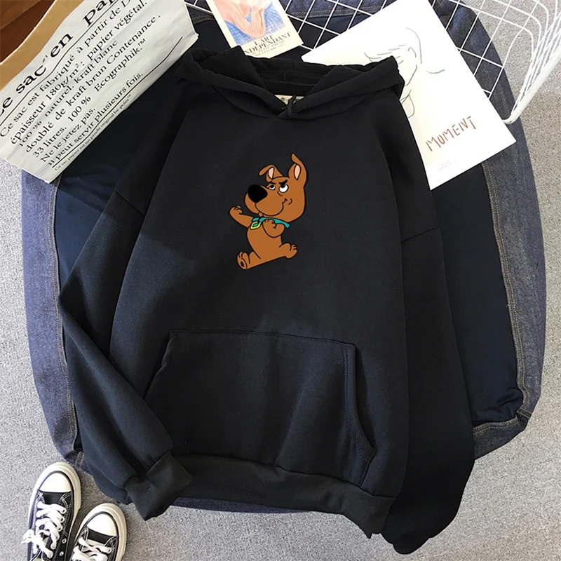 Harajuku Hoodie Pullover Womens Sweatshirts Long-Sleeve Dog-Print Winter Kawaii Top Casual